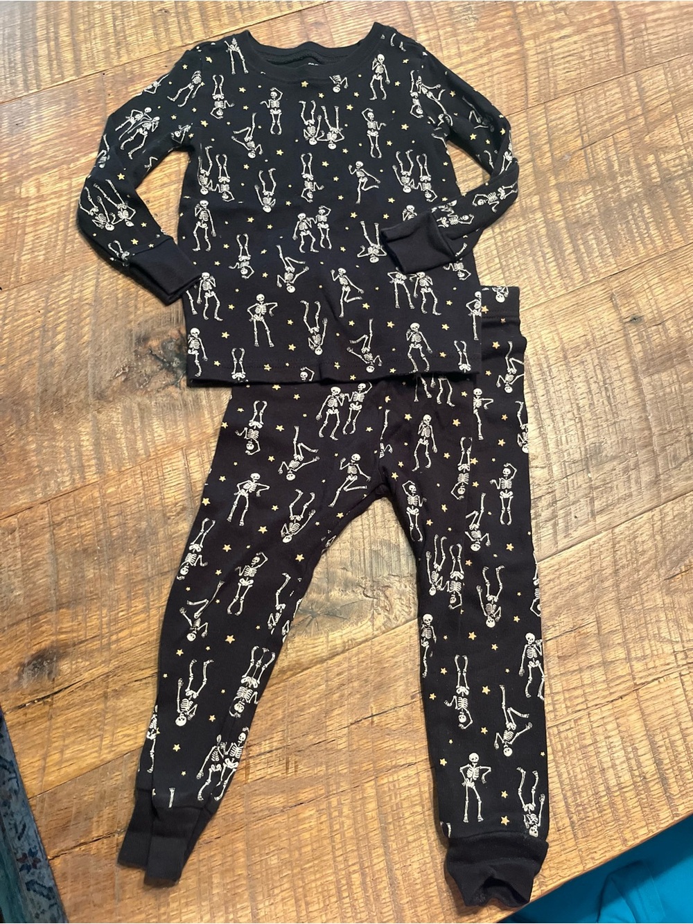 Black Halloween Skeleton Print Kids Pajama Set